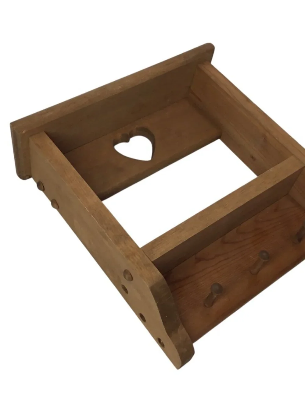 Vintage Wooden Heart Cutout Shelf w/Pegs Two Tier Cottagecore Farmhouse Country